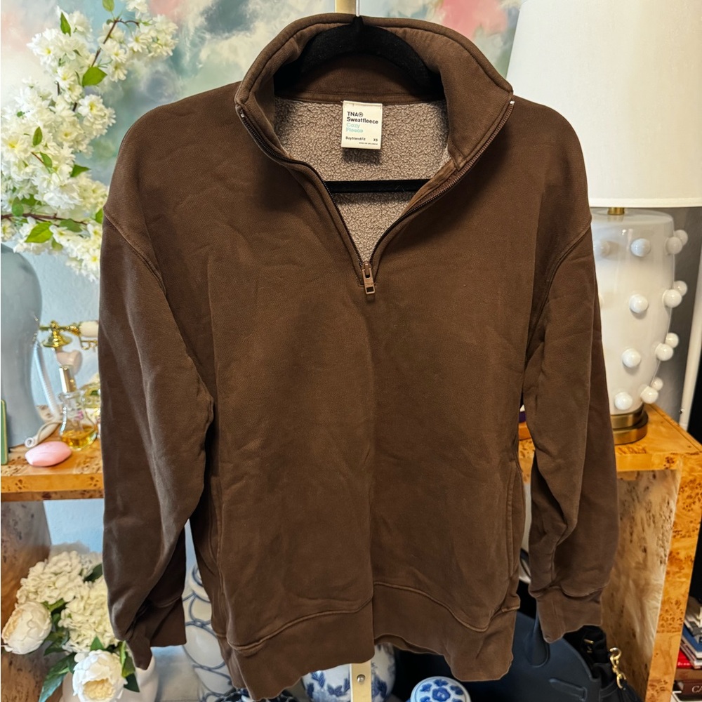 TNA Aritzia Chocolate Quarter Zip-Up Sweater - Picture 1 of 3